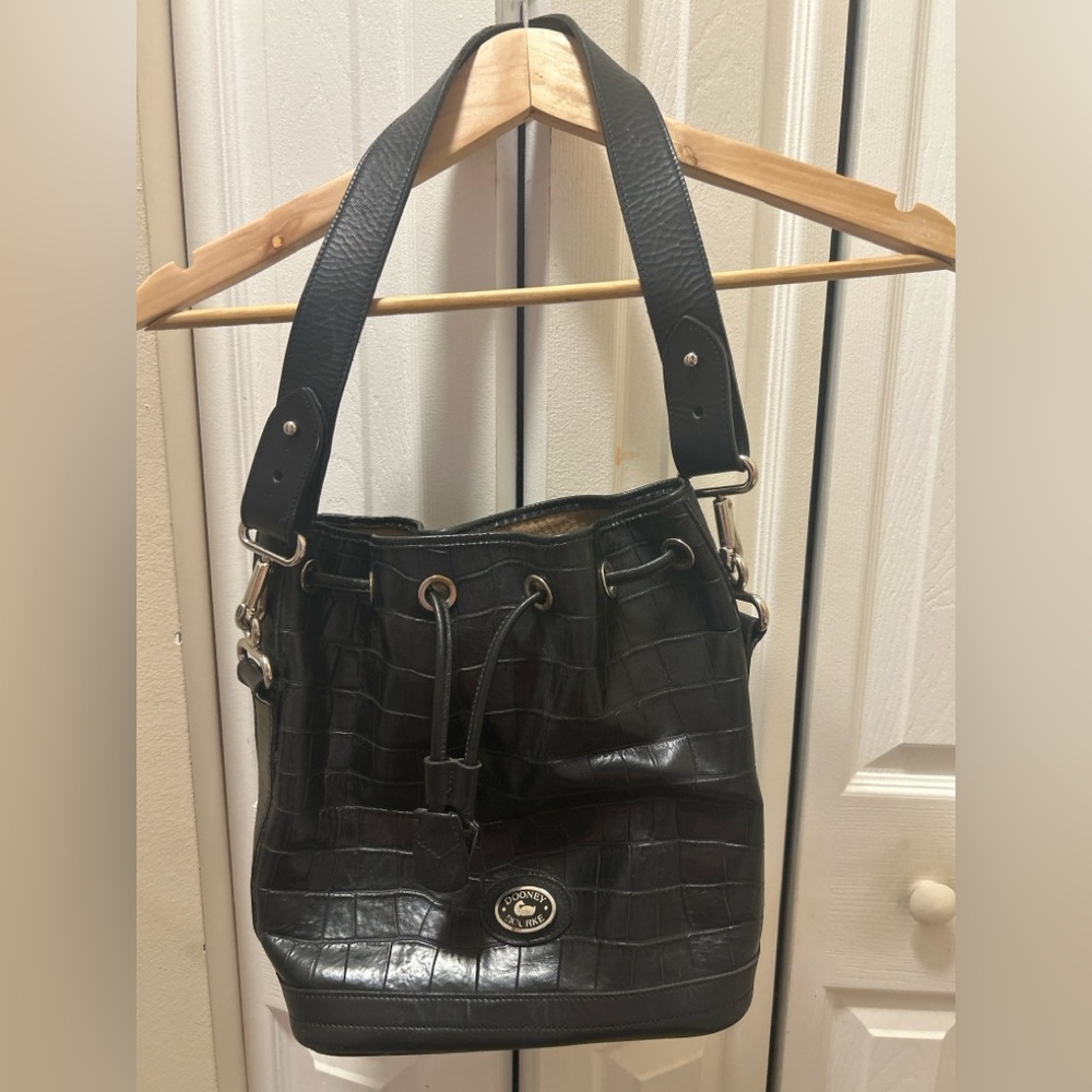 Dooney & Bourke Black Croc-Embossed Bucket Bag